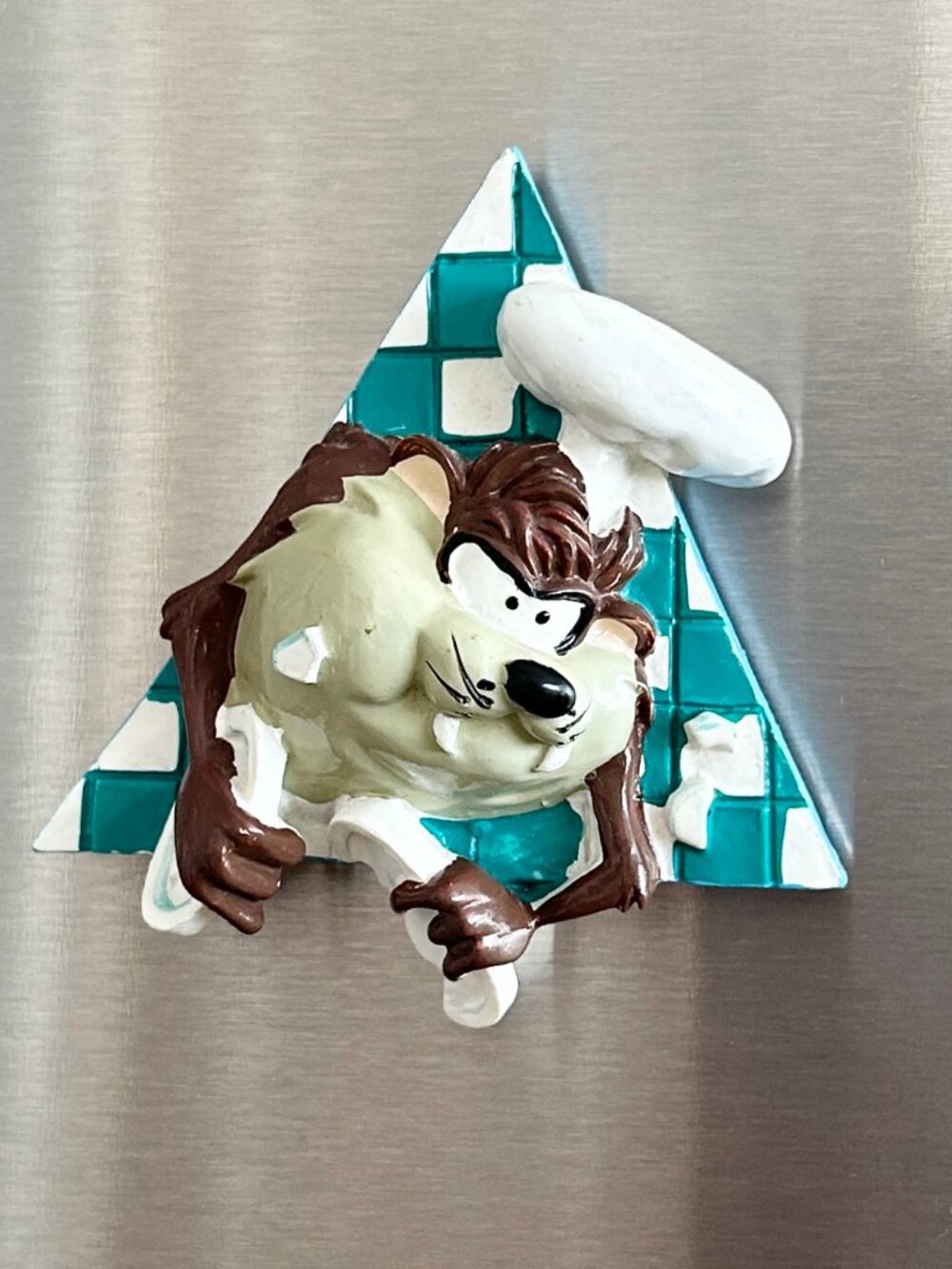Vtg 90s Tasmanian Devil Magnet Chef Taz Checked Kitchen Looney Tunes Warner Bros
